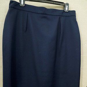 Burberrys Navy Blue Wool Classic Skirt 22" Long Lined 32" Waist